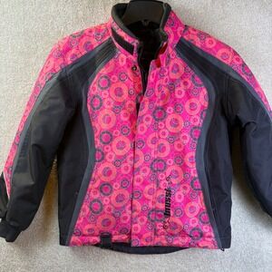 Mossi Racing Jacket Girls Size 10 Pink Circle Print Snowmobile Ski Snowboard